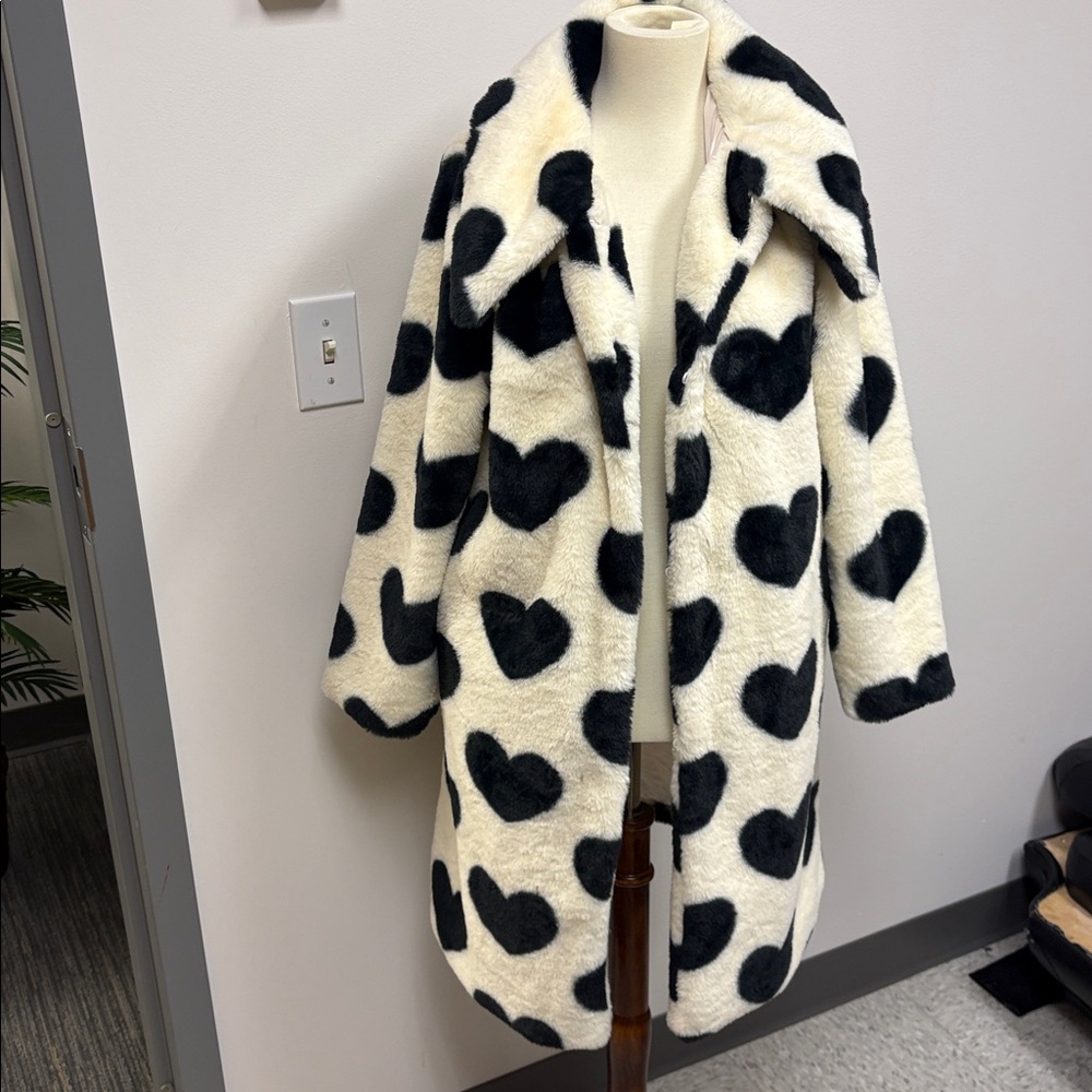 Cozy Heart Patterned Faux Fur Coat